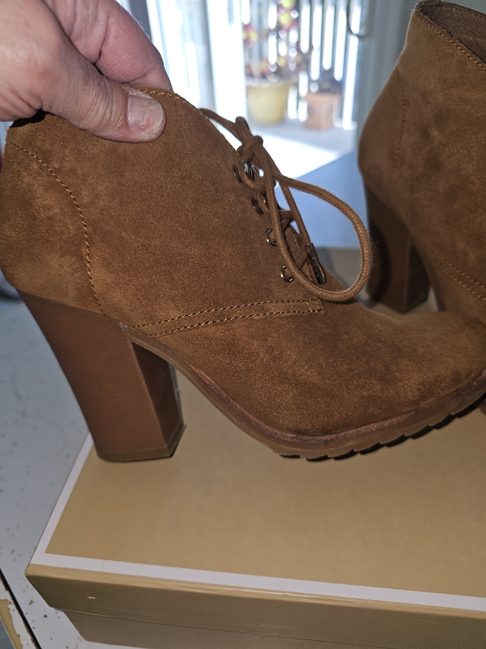 Michael Kors Cognac Suede Lace-Up High Heel Booties - Picture 3 of 14